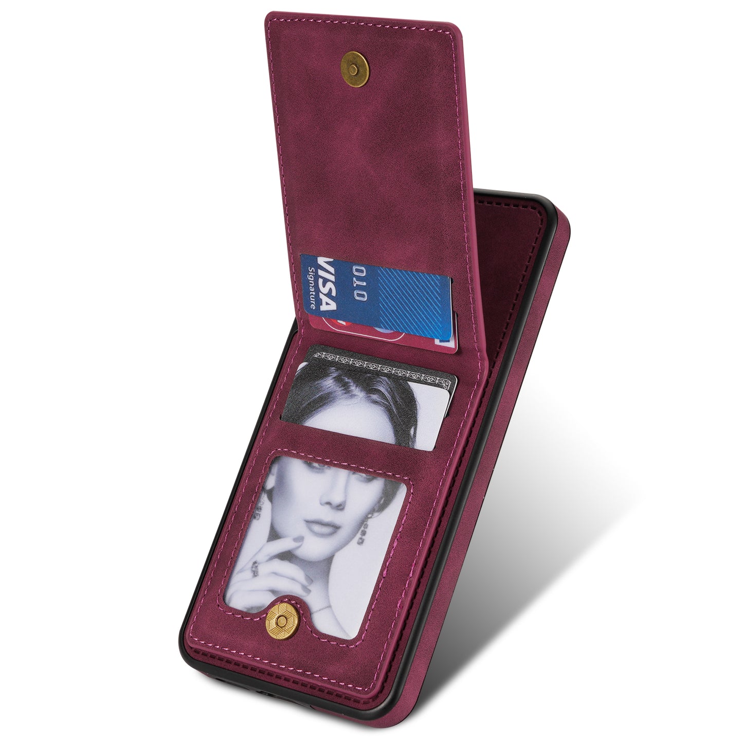 N.BEKUS For Samsung Galaxy S24+ RFID Blocking Design Cover Card Holder Kickstand Phone Case - Wine Red