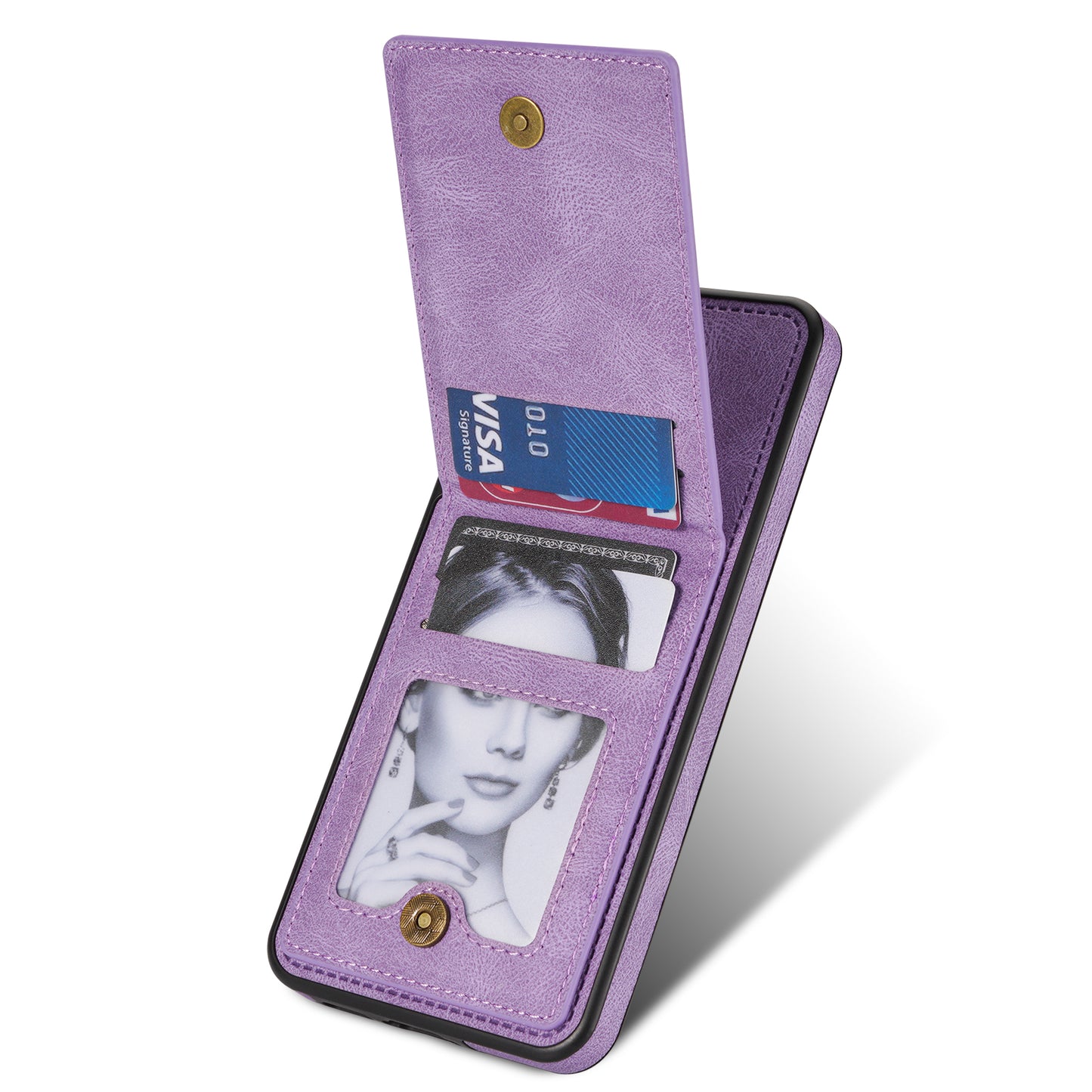N.BEKUS For Samsung Galaxy S24+ RFID Blocking Design Cover Card Holder Kickstand Phone Case - Purple