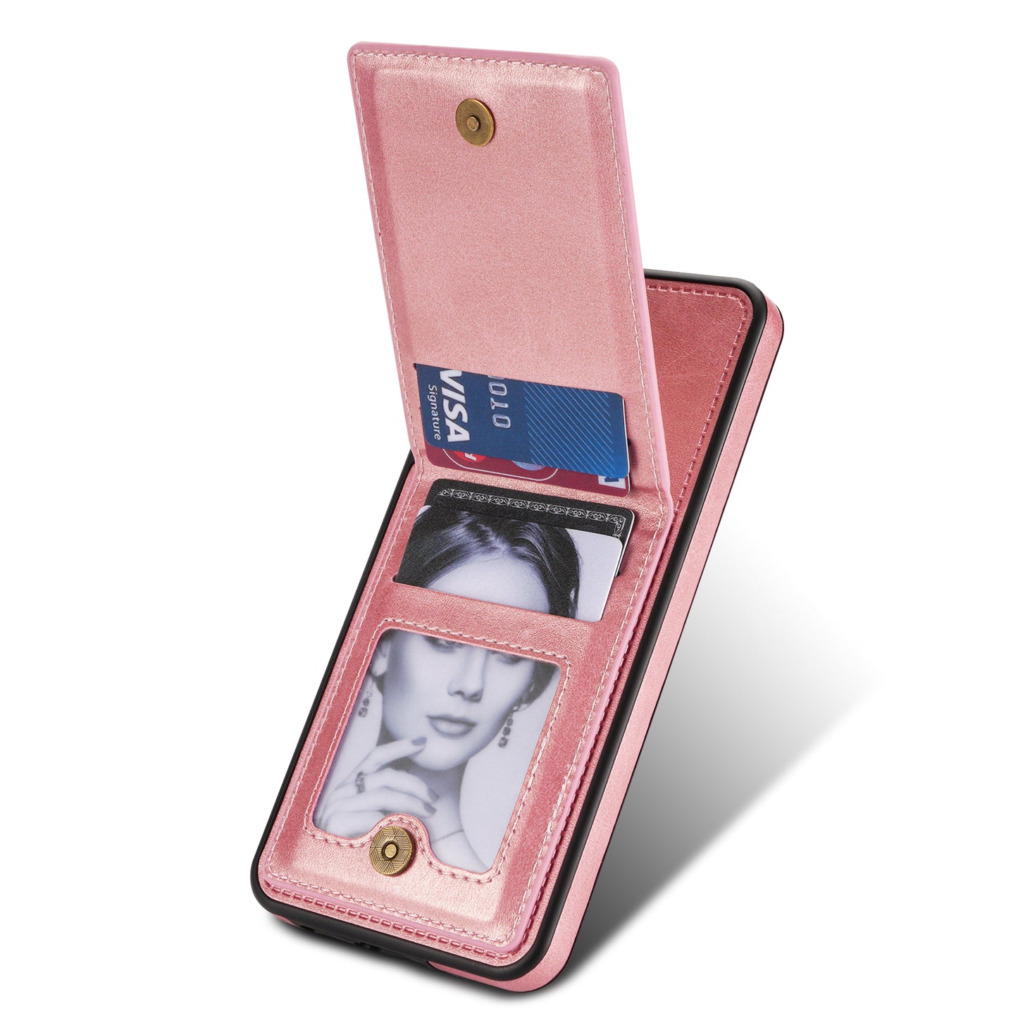 N.BEKUS For Samsung Galaxy S24+ RFID Blocking Design Cover Card Holder Kickstand Phone Case - Rose Gold