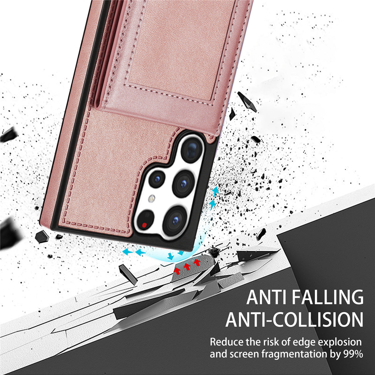 N.BEKUS For Samsung Galaxy S24 Ultra Kickstand Cover RFID Blocking Phone Case - Rose Gold