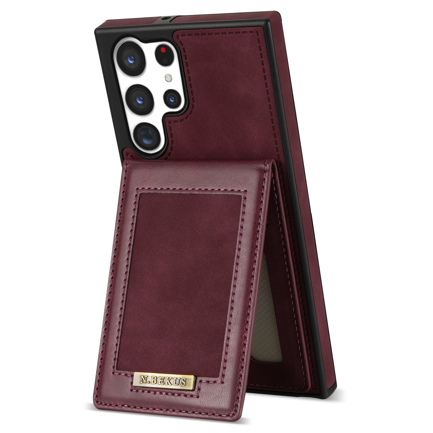 N.BEKUS For Samsung Galaxy S24 Ultra Kickstand Cover RFID Blocking Phone Case - Wine Red