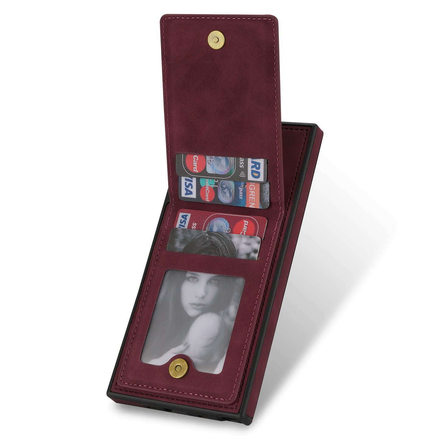 N.BEKUS For Samsung Galaxy S24 Ultra Kickstand Cover RFID Blocking Phone Case - Wine Red