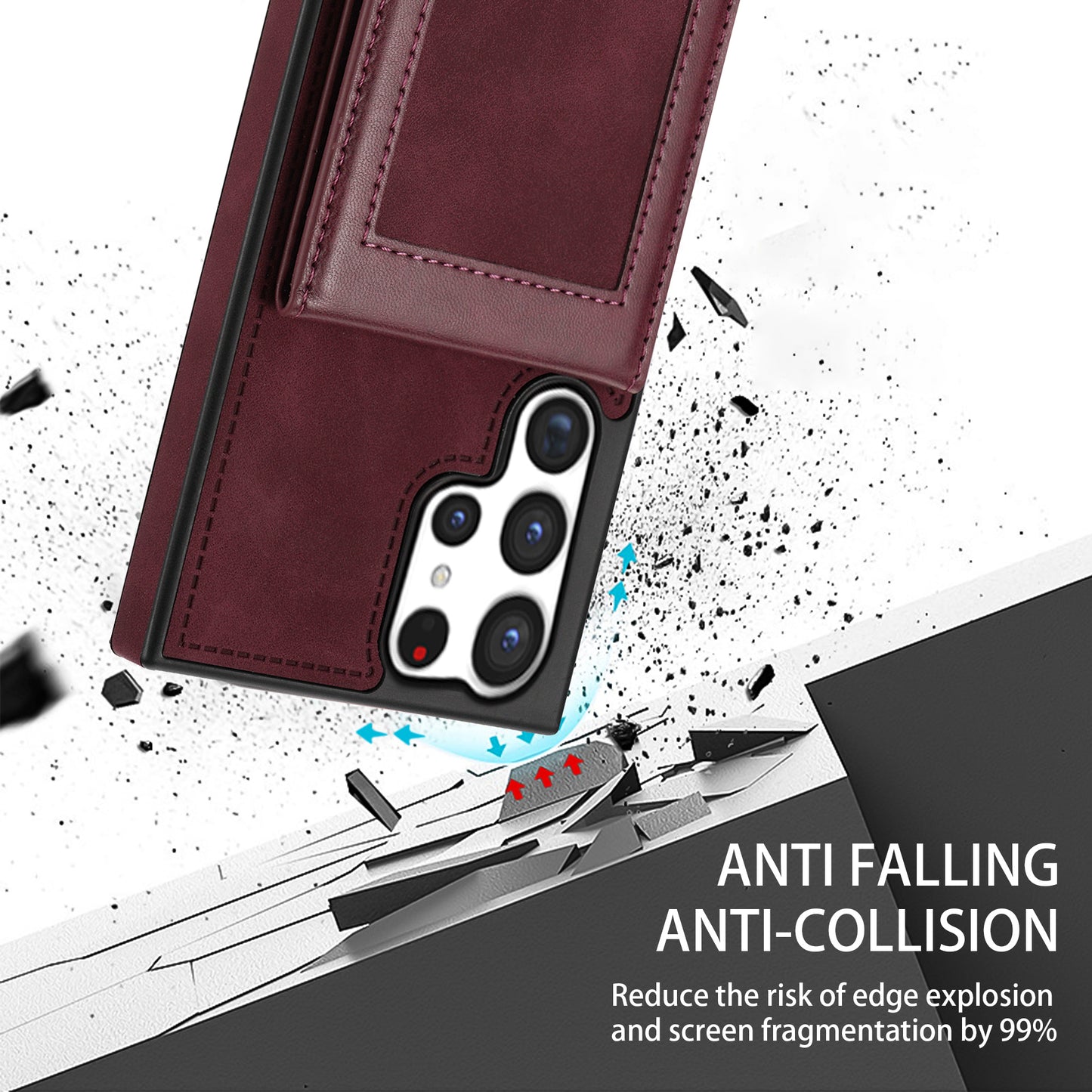 N.BEKUS For Samsung Galaxy S24 Ultra Kickstand Cover RFID Blocking Phone Case - Wine Red