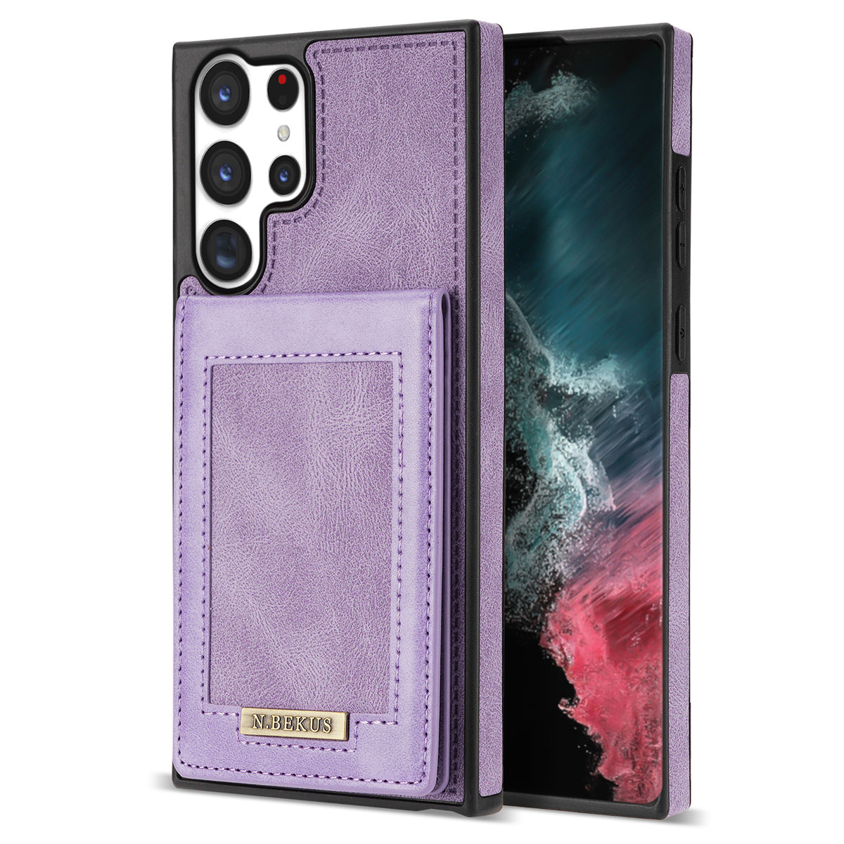 N.BEKUS For Samsung Galaxy S24 Ultra Kickstand Cover RFID Blocking Phone Case - Purple