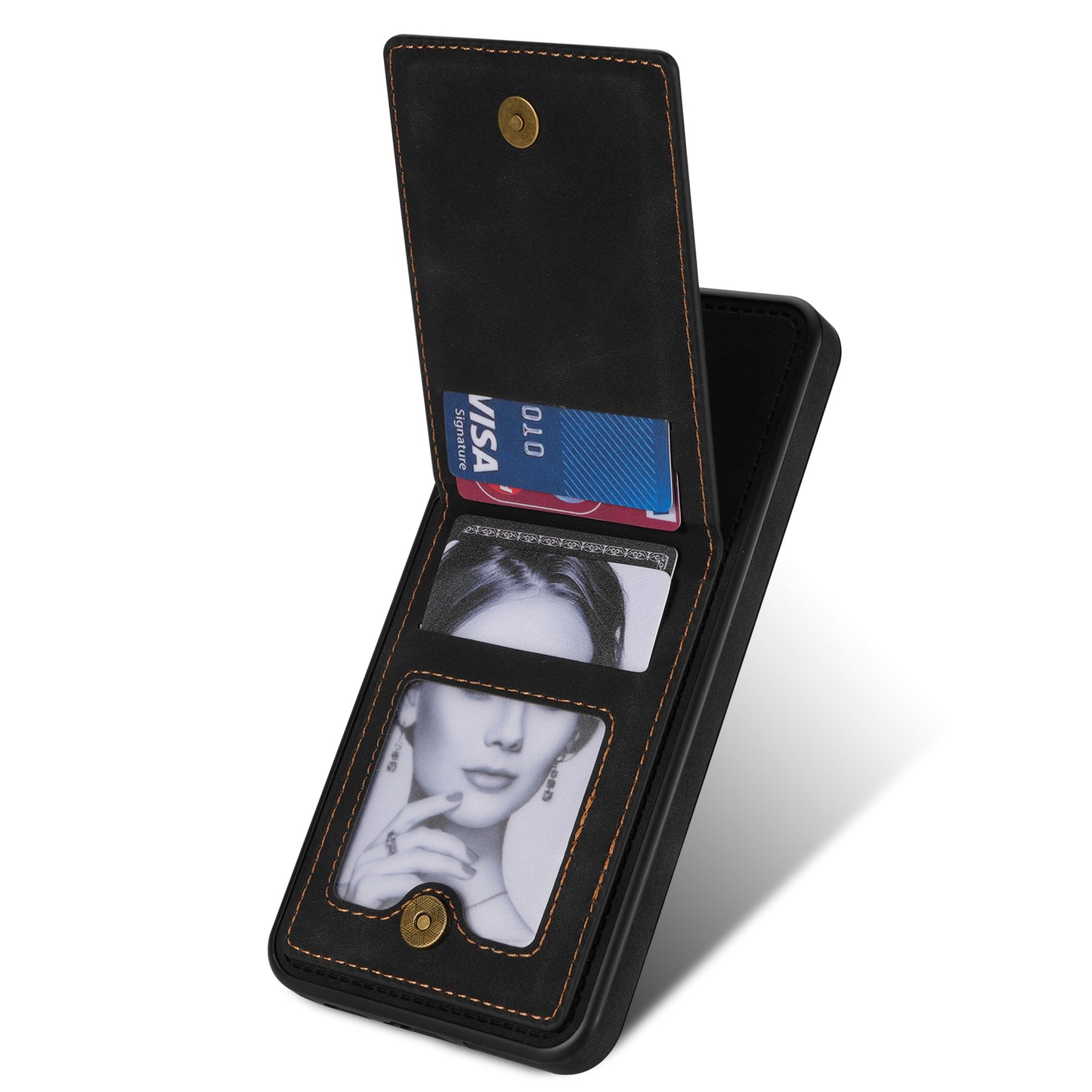 N.BEKUS For Samsung Galaxy S24 Kickstand Card Slots Case RFID Blocking Leather Back Cover - Black