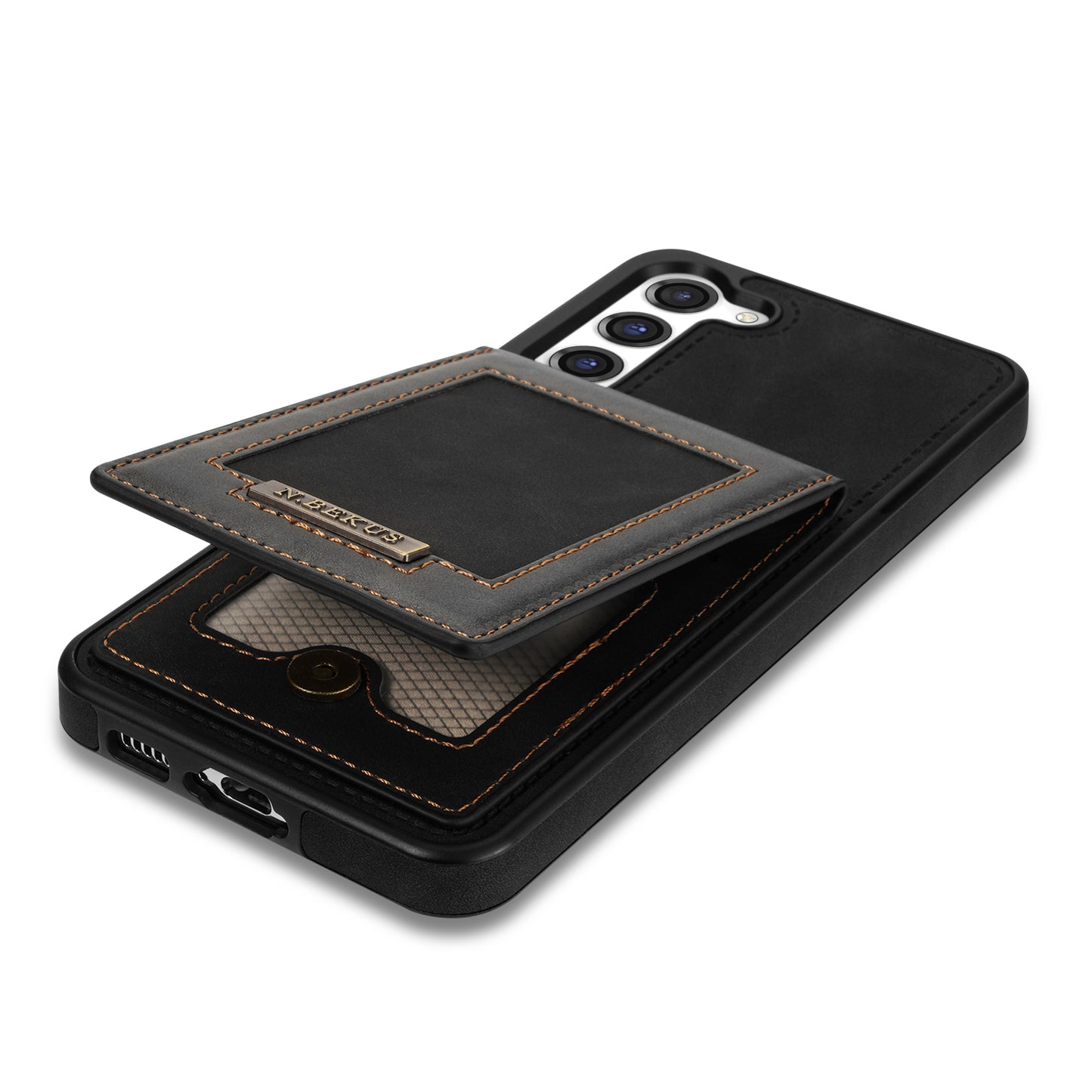 N.BEKUS For Samsung Galaxy S24 Kickstand Card Slots Case RFID Blocking Leather Back Cover - Black