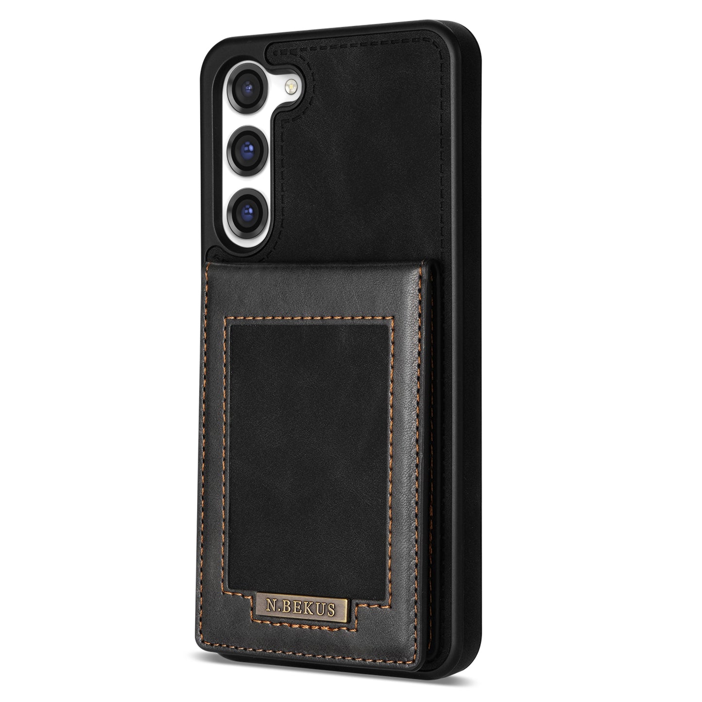 N.BEKUS For Samsung Galaxy S24 Kickstand Card Slots Case RFID Blocking Leather Back Cover - Black