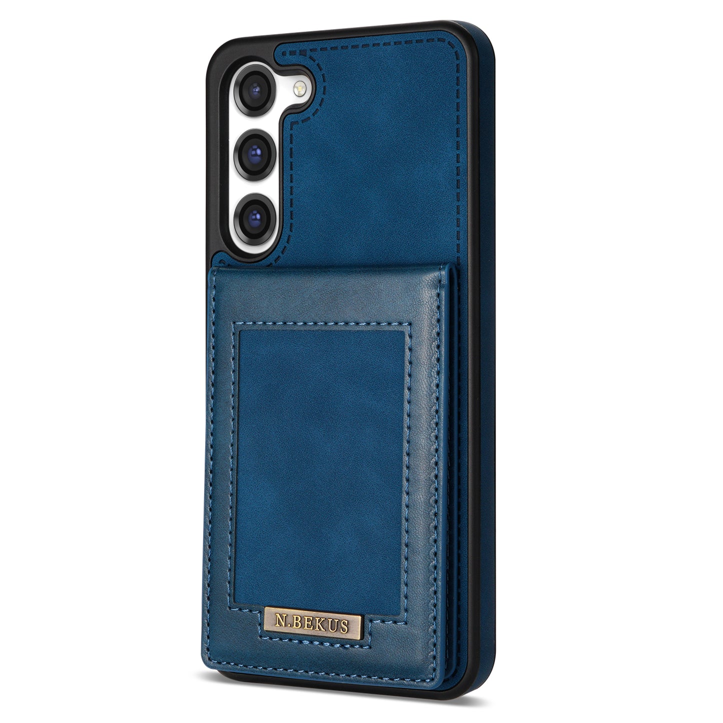 N.BEKUS For Samsung Galaxy S24 Kickstand Card Slots Case RFID Blocking Leather Back Cover - Blue