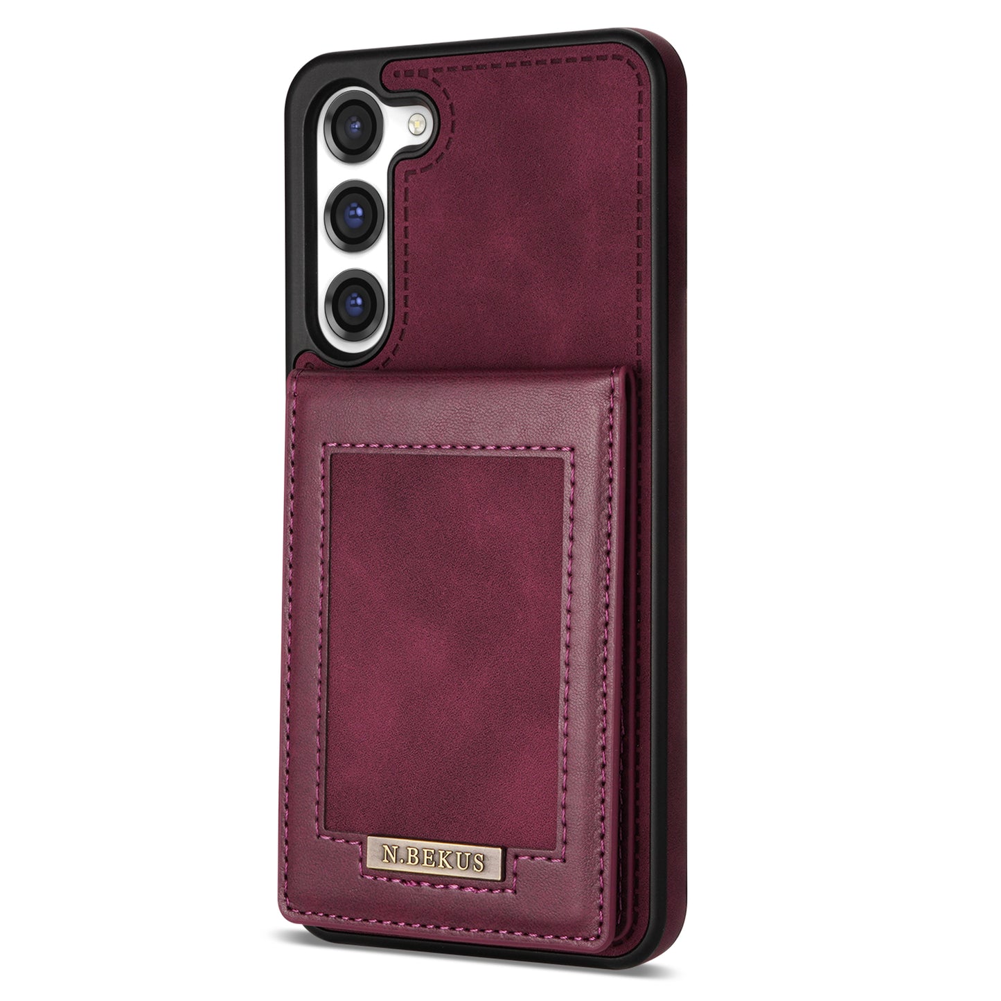 N.BEKUS For Samsung Galaxy S24 Kickstand Card Slots Case RFID Blocking Leather Back Cover - Wine Red