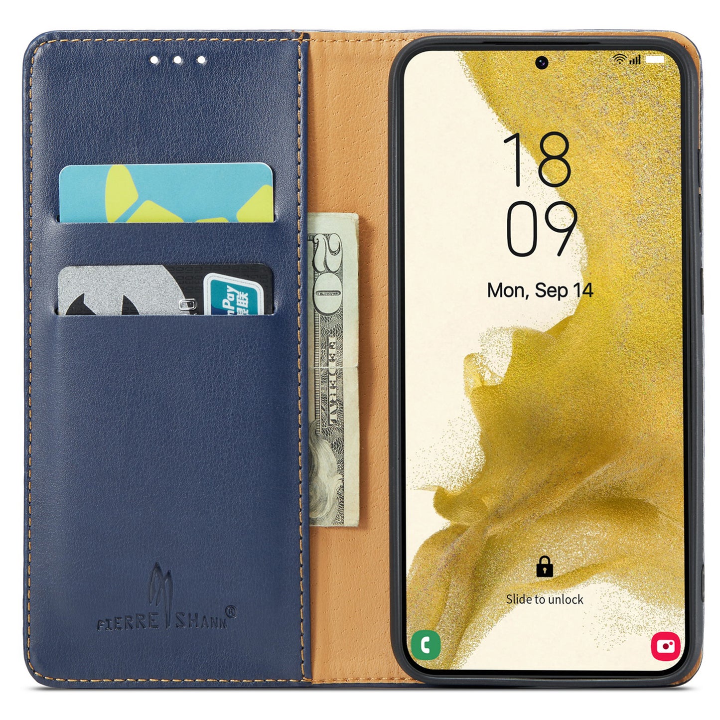 FIERRE SHANN For Samsung Galaxy S24+ Magnetic Case PU Leather+TPU Smart Phone Protector - Blue