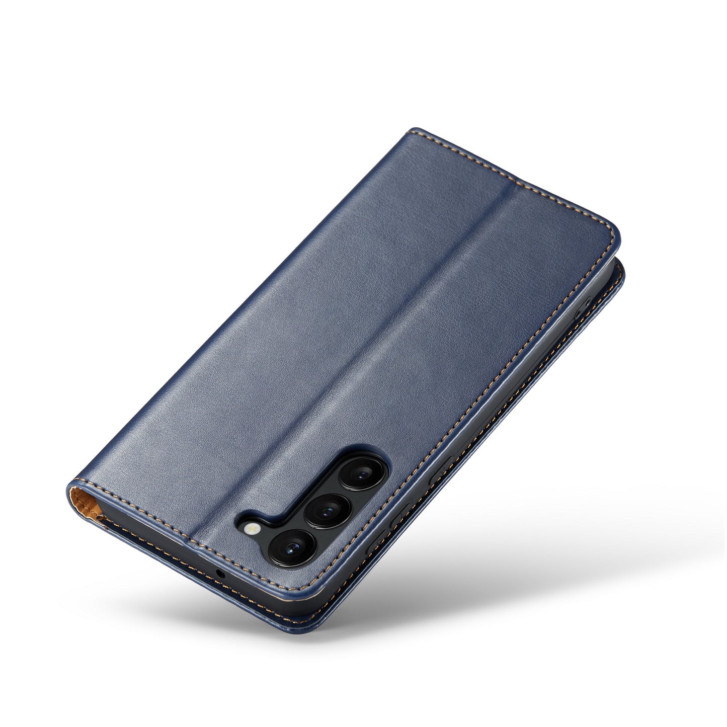 FIERRE SHANN For Samsung Galaxy S24+ Magnetic Case PU Leather+TPU Smart Phone Protector - Blue