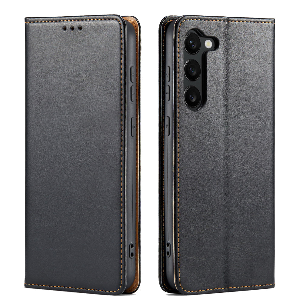 FIERRE SHANN For Samsung Galaxy S24+ Magnetic Case PU Leather+TPU Smart Phone Protector - Black