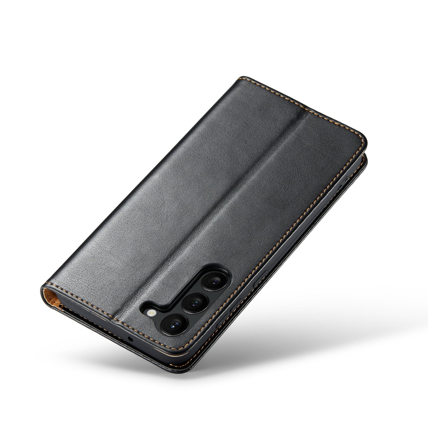 FIERRE SHANN For Samsung Galaxy S24+ Magnetic Case PU Leather+TPU Smart Phone Protector - Black