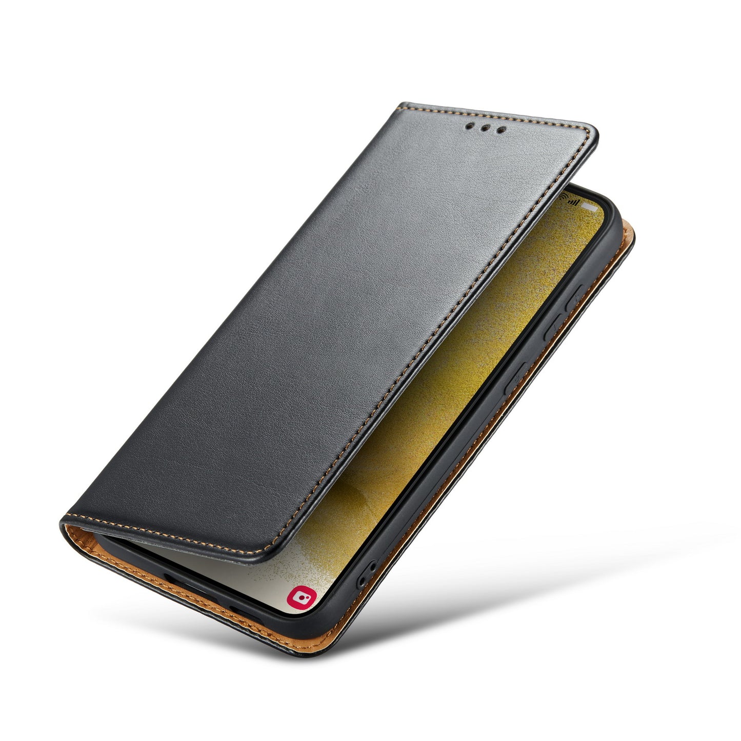 FIERRE SHANN For Samsung Galaxy S24+ Magnetic Case PU Leather+TPU Smart Phone Protector - Black