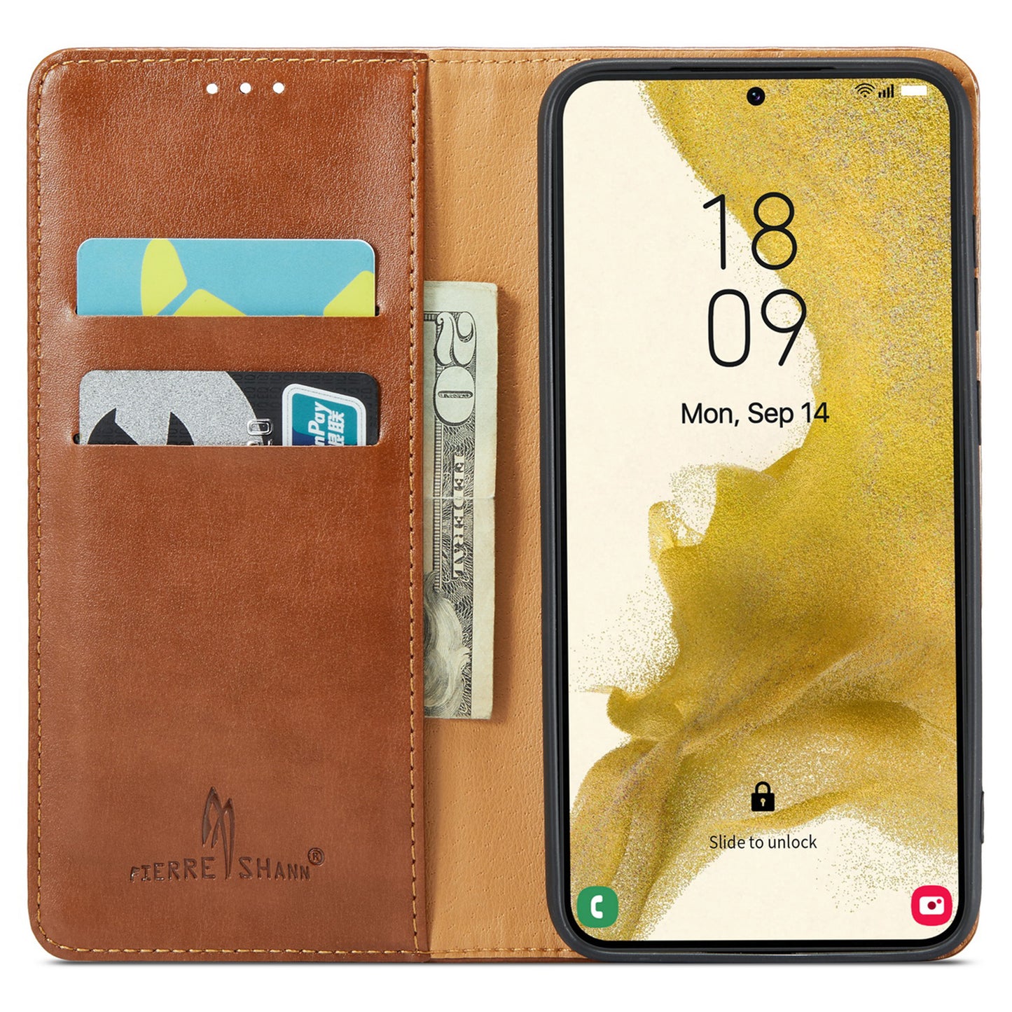 FIERRE SHANN For Samsung Galaxy S24+ Magnetic Case PU Leather+TPU Smart Phone Protector - Brown
