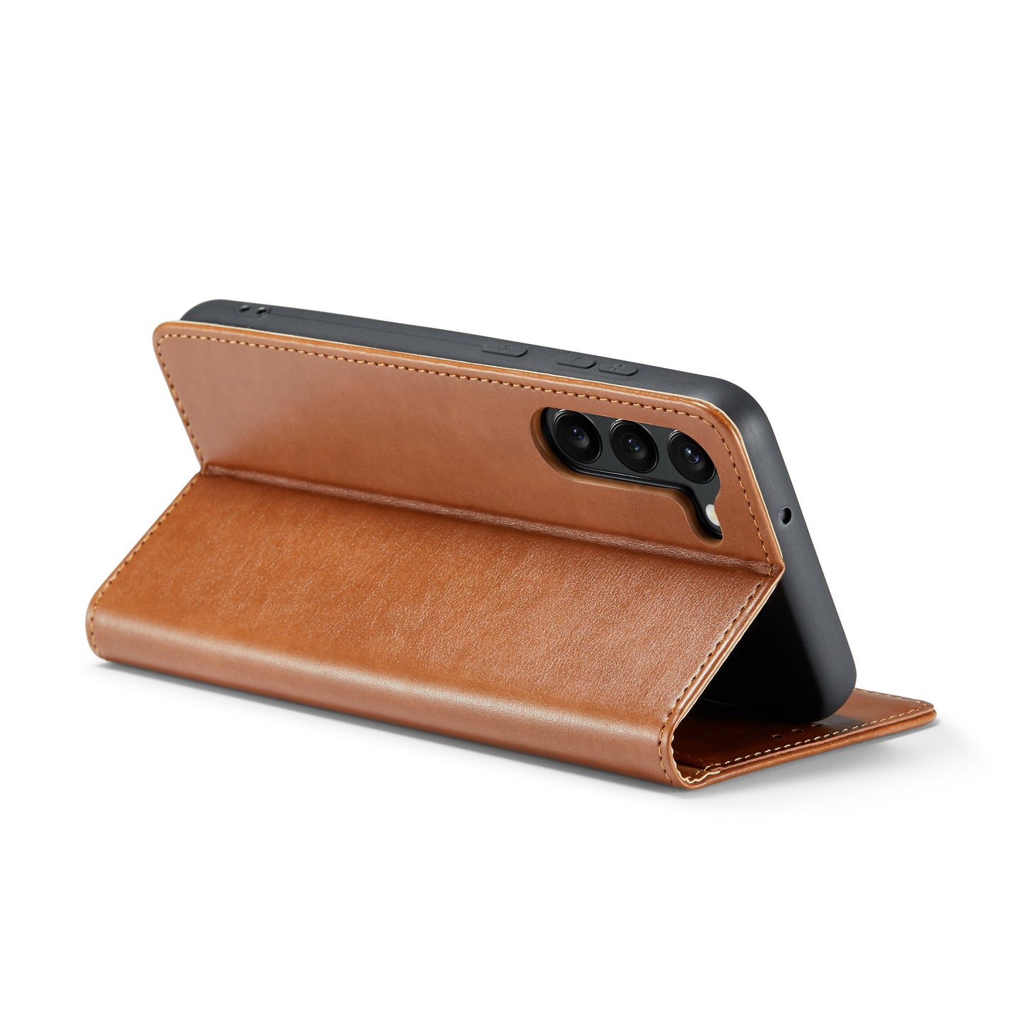 FIERRE SHANN For Samsung Galaxy S24+ Magnetic Case PU Leather+TPU Smart Phone Protector - Brown