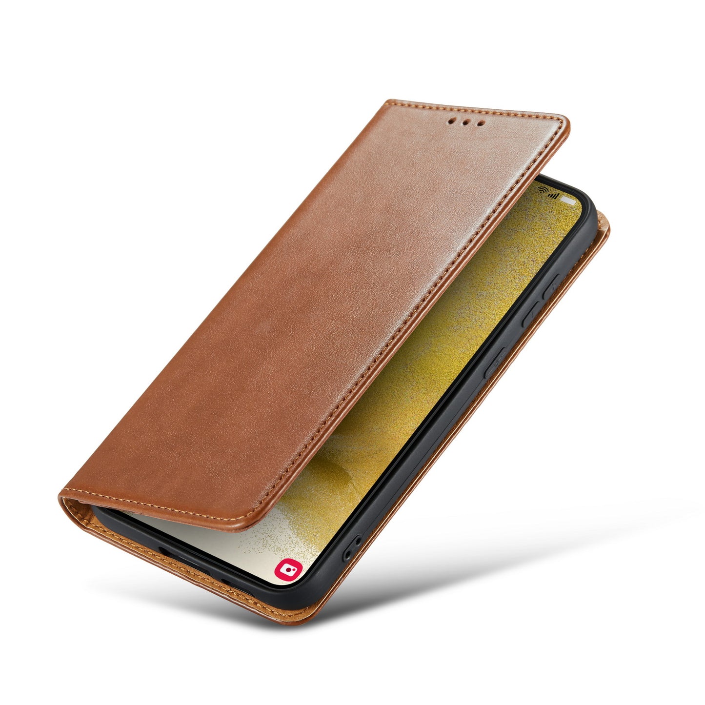 FIERRE SHANN For Samsung Galaxy S24+ Magnetic Case PU Leather+TPU Smart Phone Protector - Brown
