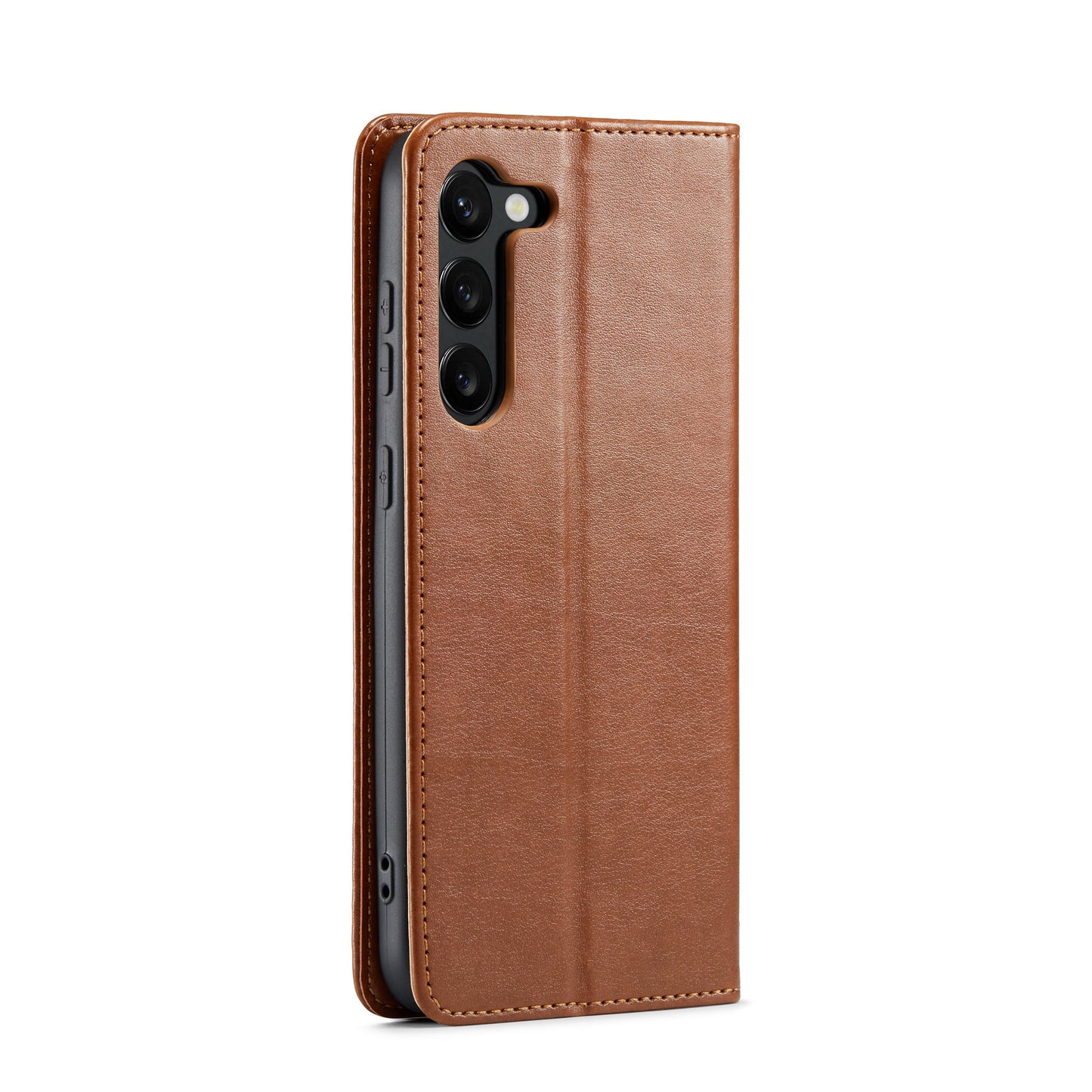 FIERRE SHANN For Samsung Galaxy S24+ Magnetic Case PU Leather+TPU Smart Phone Protector - Brown