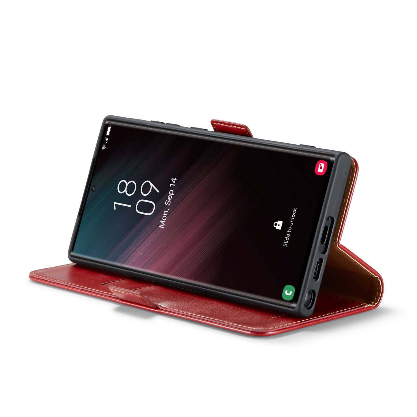 FIERRE SHANN For Samsung Galaxy S24 Ultra Case Anti-fall Leather Stand Wallet Protective Cover - Red