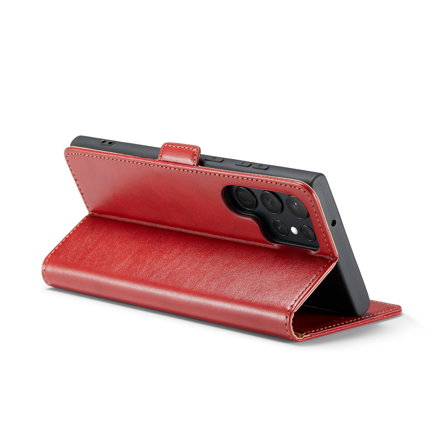 FIERRE SHANN For Samsung Galaxy S24 Ultra Case Anti-fall Leather Stand Wallet Protective Cover - Red
