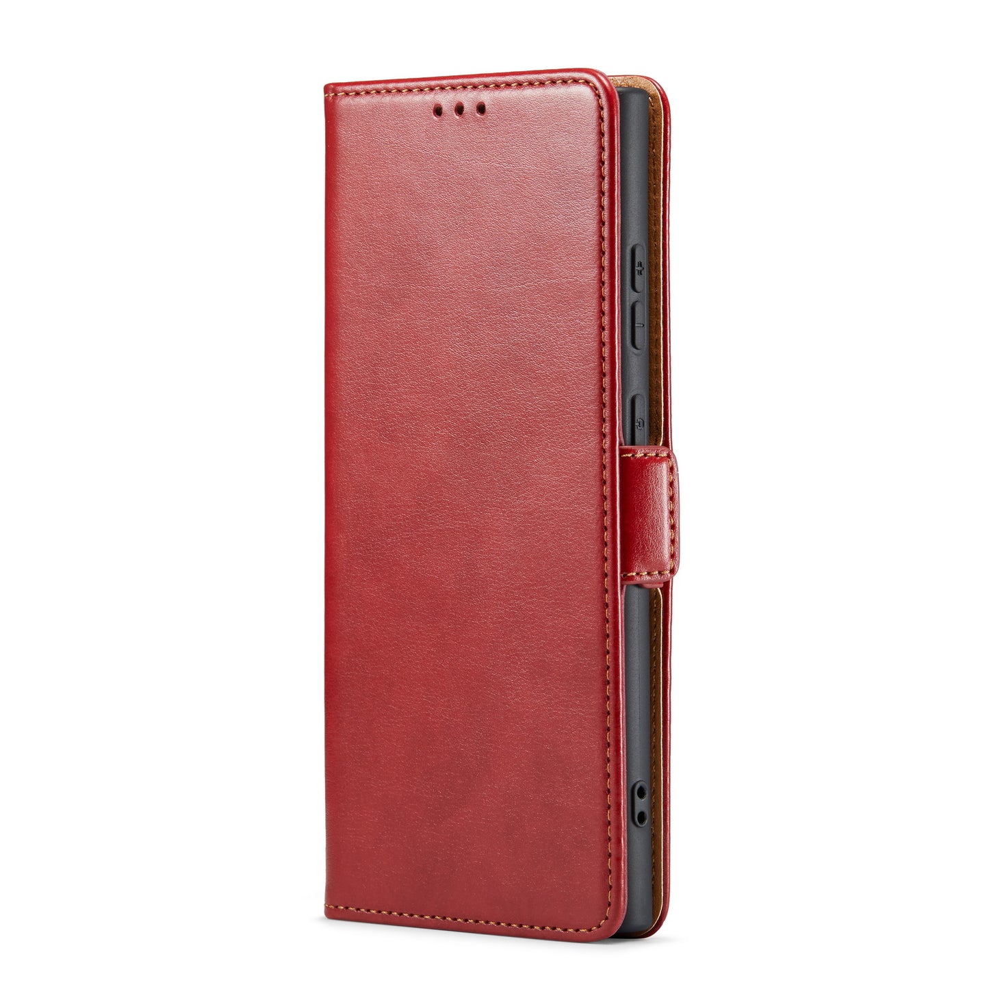 FIERRE SHANN For Samsung Galaxy S24 Ultra Case Anti-fall Leather Stand Wallet Protective Cover - Red