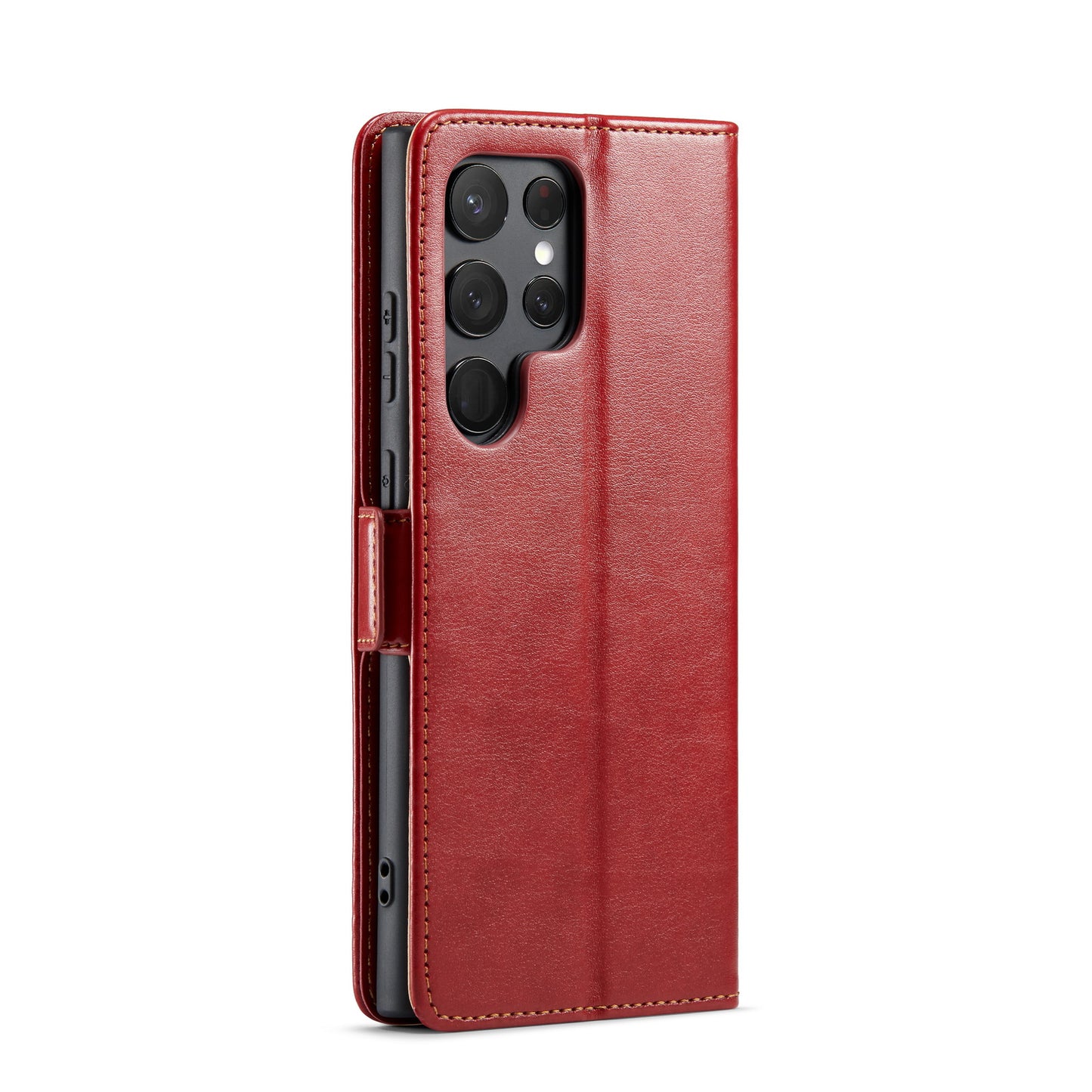 FIERRE SHANN For Samsung Galaxy S24 Ultra Case Anti-fall Leather Stand Wallet Protective Cover - Red