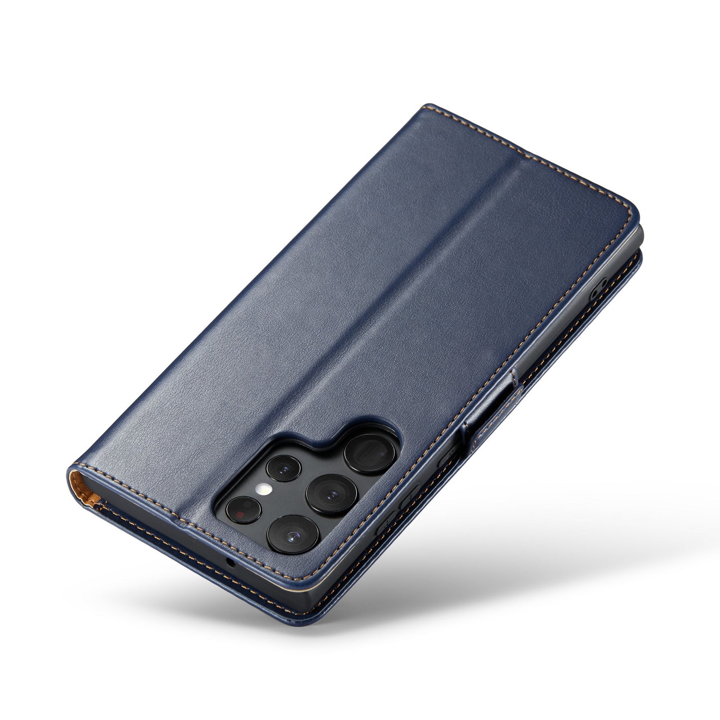 FIERRE SHANN For Samsung Galaxy S24 Ultra Case Anti-fall Leather Stand Wallet Protective Cover - Blue