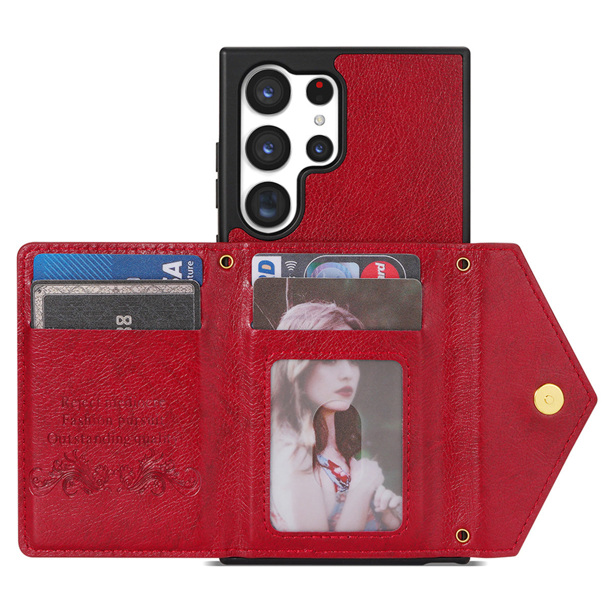 N.BEKUS For Samsung Galaxy S24 Ultra Phone Case Zipper Card Holder Cover with Shoulder Strap - Red