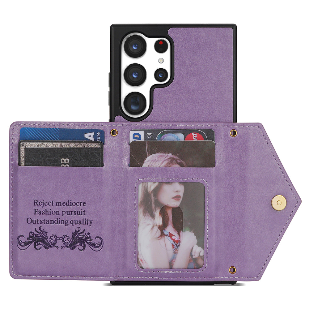 N.BEKUS For Samsung Galaxy S24 Ultra Phone Case Zipper Card Holder Cover with Shoulder Strap - Purple