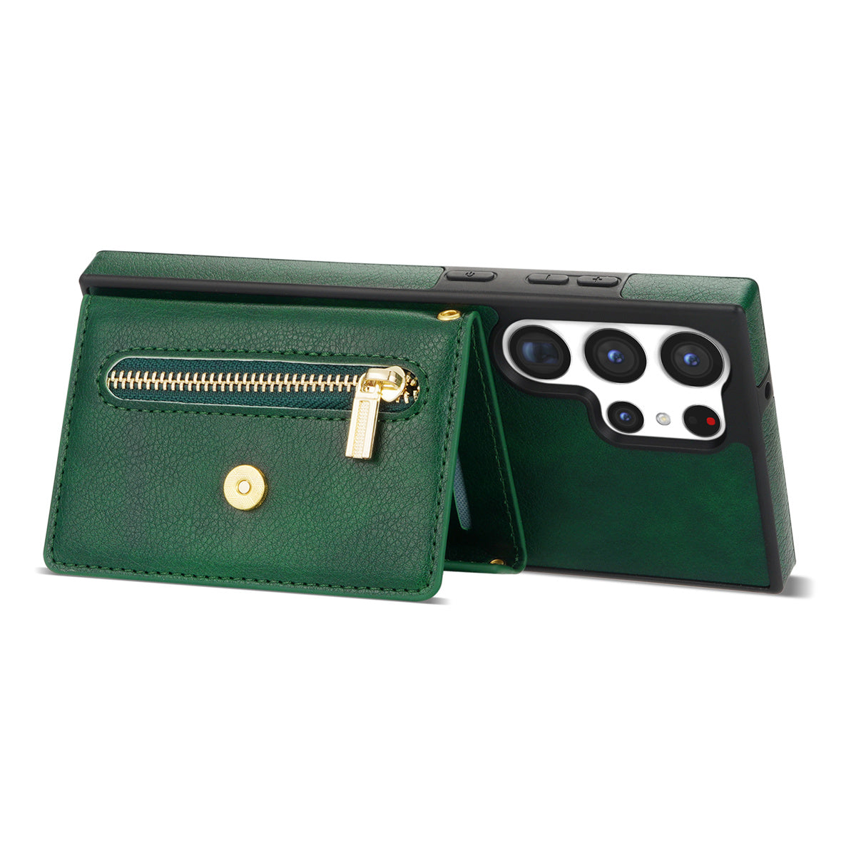 N.BEKUS For Samsung Galaxy S24 Ultra Phone Case Zipper Card Holder Cover with Shoulder Strap - Green