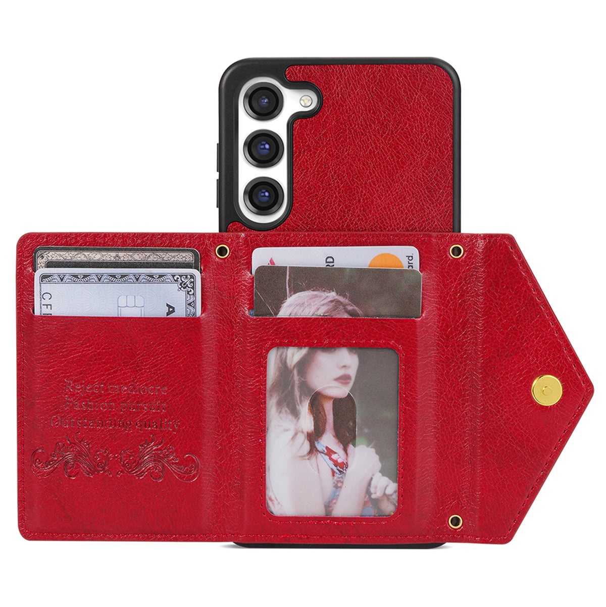 N.BEKUS For Samsung Galaxy S24 Zipper Phone Case Wallet Kickstand Cover with Shoulder Strap - Red