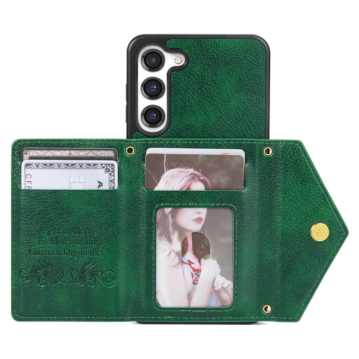 N.BEKUS For Samsung Galaxy S24 Zipper Phone Case Wallet Kickstand Cover with Shoulder Strap - Green