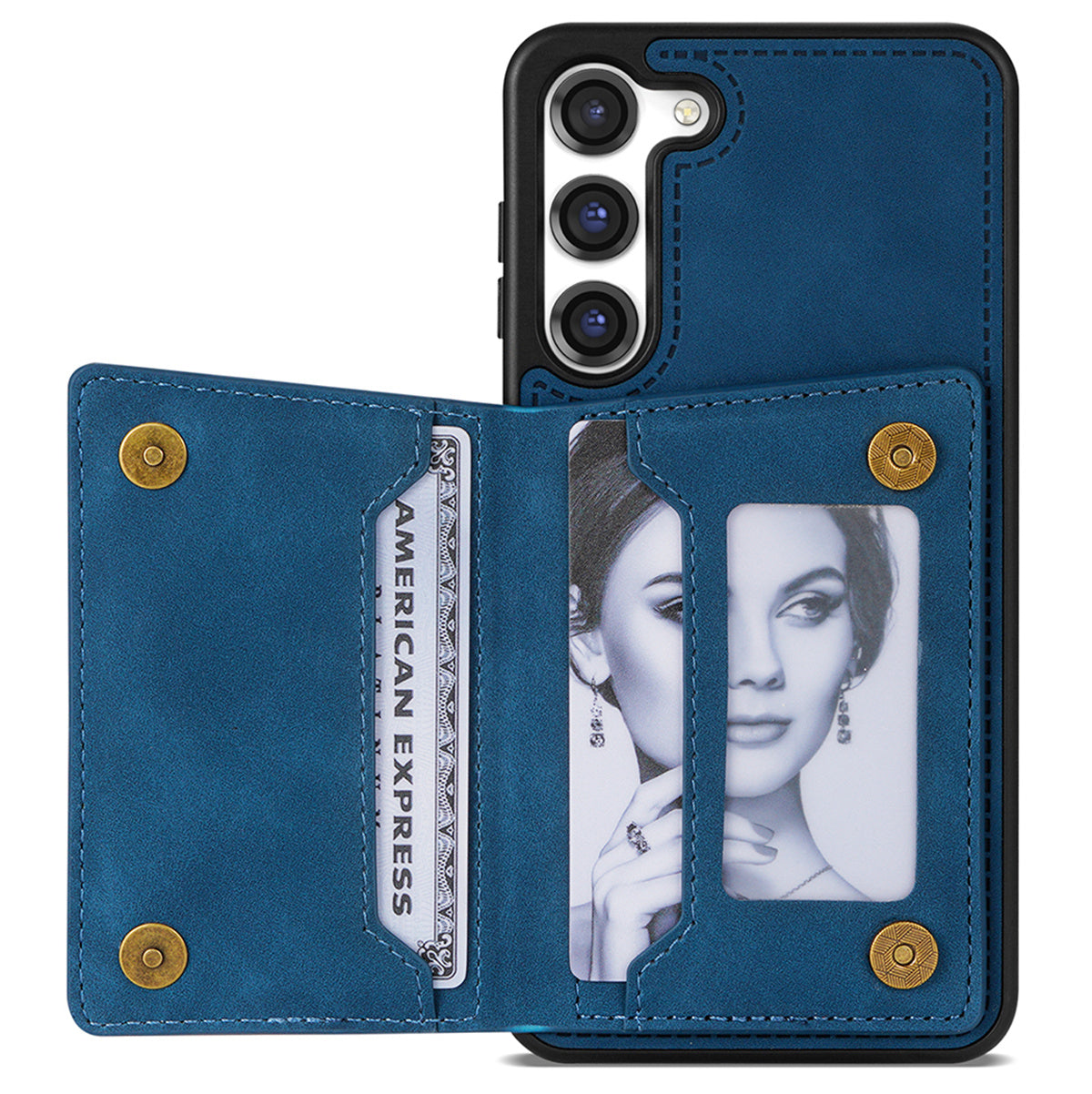 For Samsung Galaxy S24+ Cell Phone Case Zipper Pocket Wallet PU Leather Coated TPU Cover - Blue