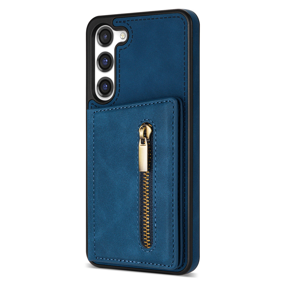 For Samsung Galaxy S24+ Cell Phone Case Zipper Pocket Wallet PU Leather Coated TPU Cover - Blue