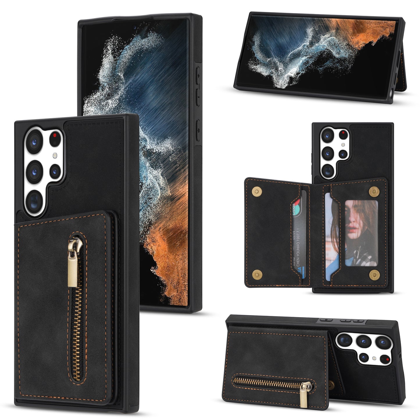 For Samsung Galaxy S24 Ultra Magnetic Phone Case PU Leather Coated TPU Wallet Cover - Black