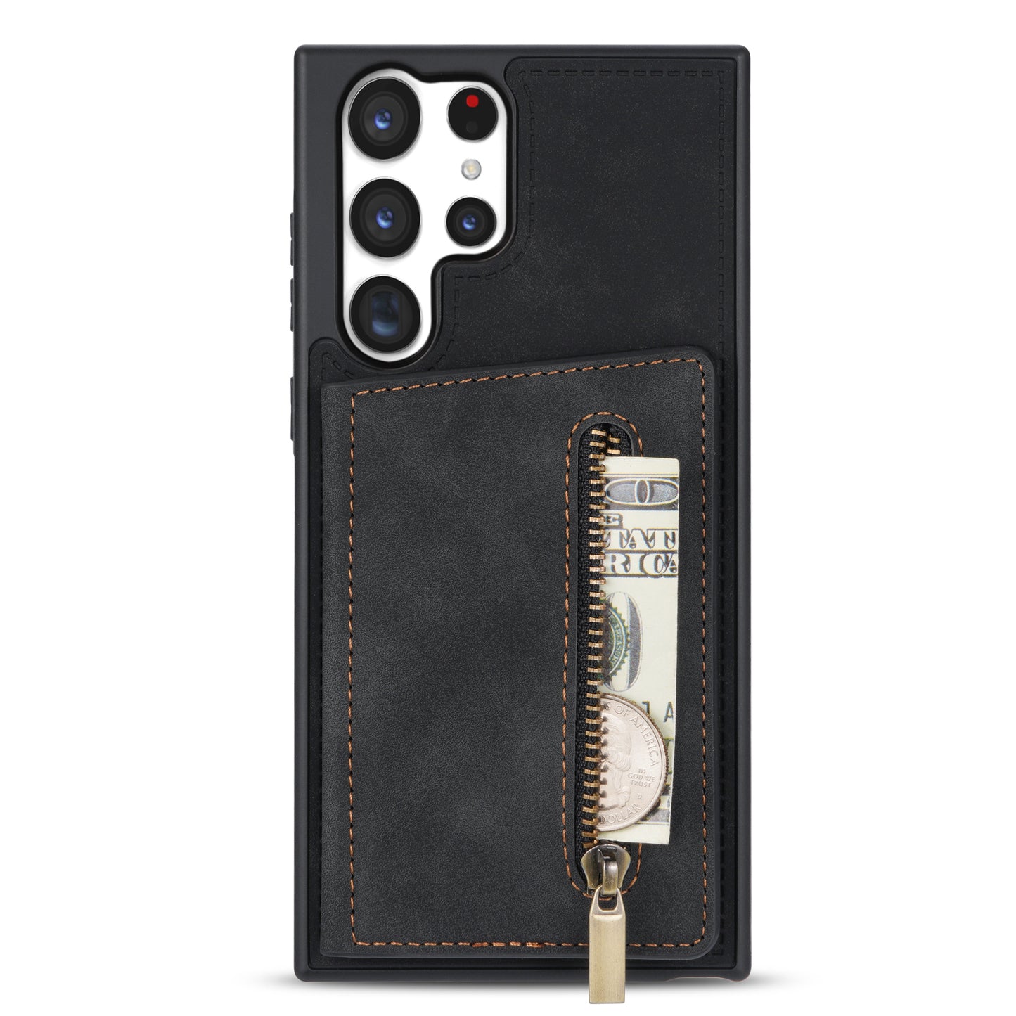 For Samsung Galaxy S24 Ultra Magnetic Phone Case PU Leather Coated TPU Wallet Cover - Black