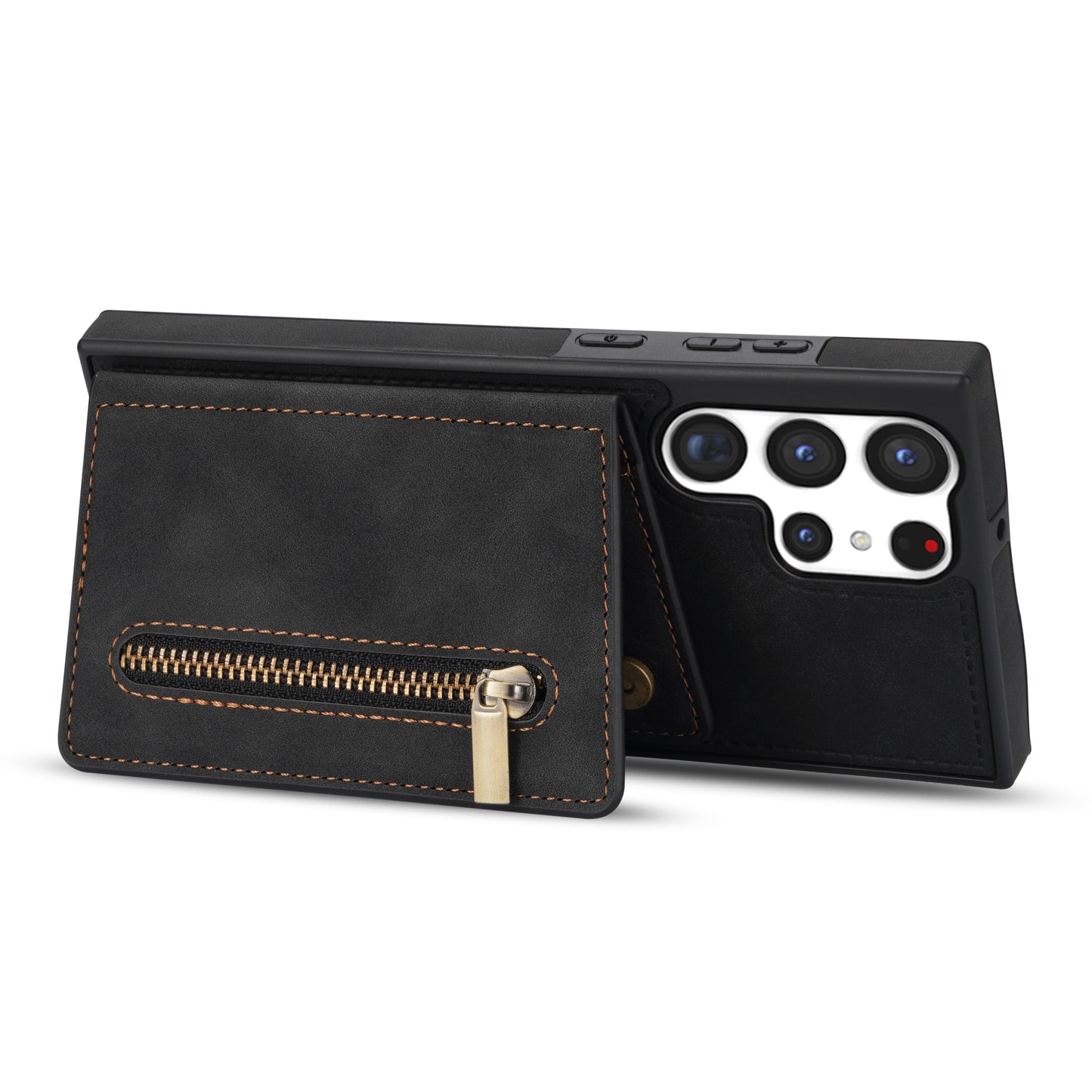 For Samsung Galaxy S24 Ultra Magnetic Phone Case PU Leather Coated TPU Wallet Cover - Black