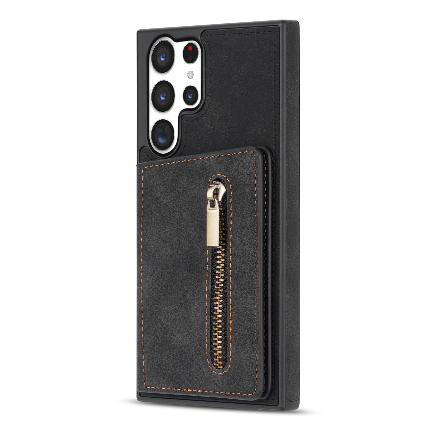 For Samsung Galaxy S24 Ultra Magnetic Phone Case PU Leather Coated TPU Wallet Cover - Black