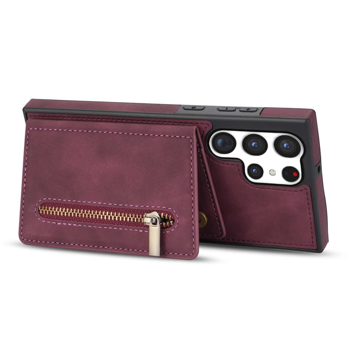 For Samsung Galaxy S24 Ultra Magnetic Phone Case PU Leather Coated TPU Wallet Cover - Wine Red