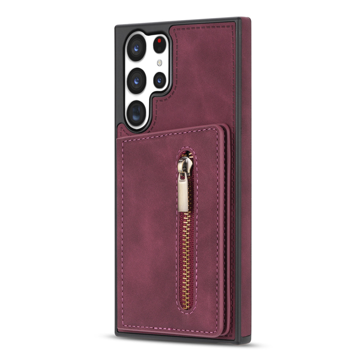For Samsung Galaxy S24 Ultra Magnetic Phone Case PU Leather Coated TPU Wallet Cover - Wine Red