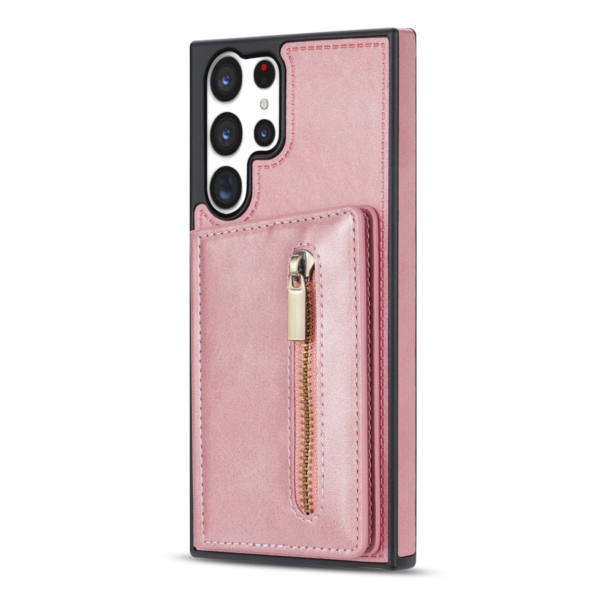 For Samsung Galaxy S24 Ultra Magnetic Phone Case PU Leather Coated TPU Wallet Cover - Rose Gold