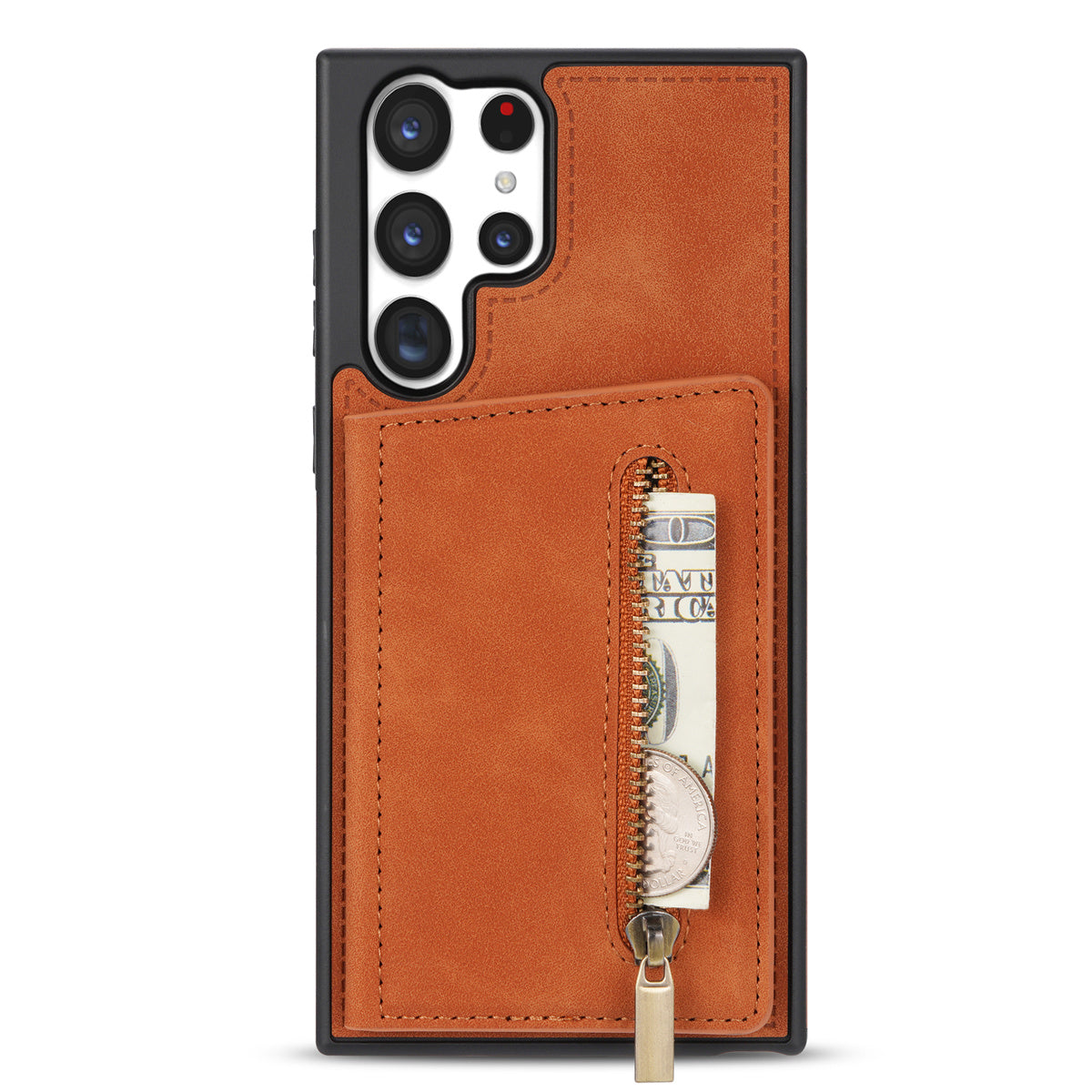 For Samsung Galaxy S24 Ultra Magnetic Phone Case PU Leather Coated TPU Wallet Cover - Orange