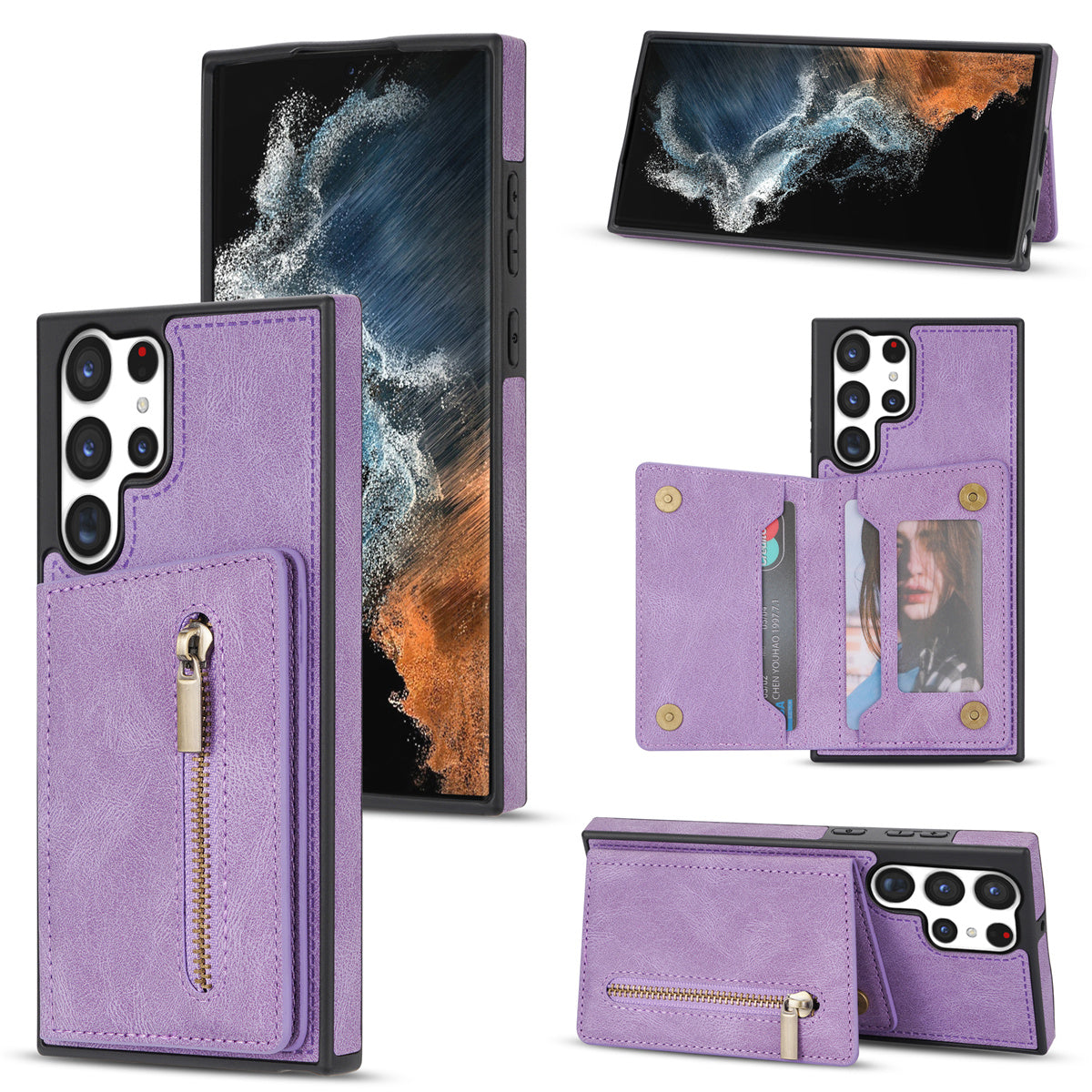 For Samsung Galaxy S24 Ultra Magnetic Phone Case PU Leather Coated TPU Wallet Cover - Purple