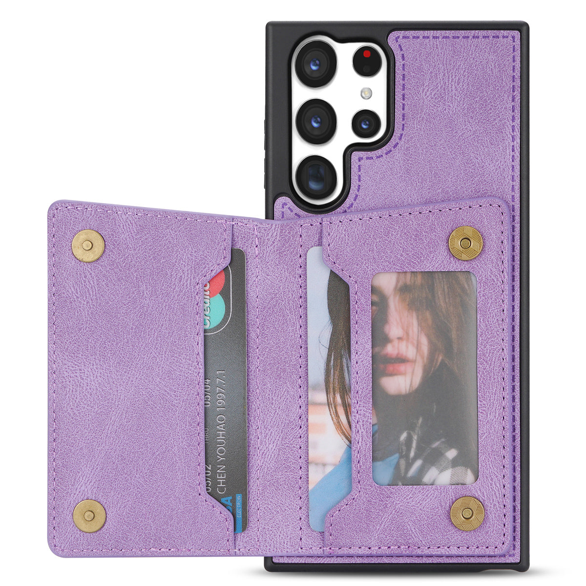 For Samsung Galaxy S24 Ultra Magnetic Phone Case PU Leather Coated TPU Wallet Cover - Purple