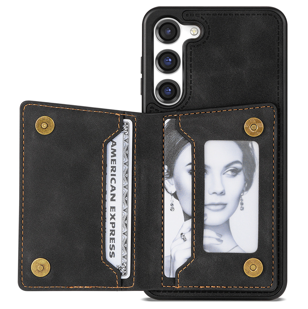 For Samsung Galaxy S24 Magnetic Case Zipper Pocket Wallet Kickstand Phone Guard Cover - Black