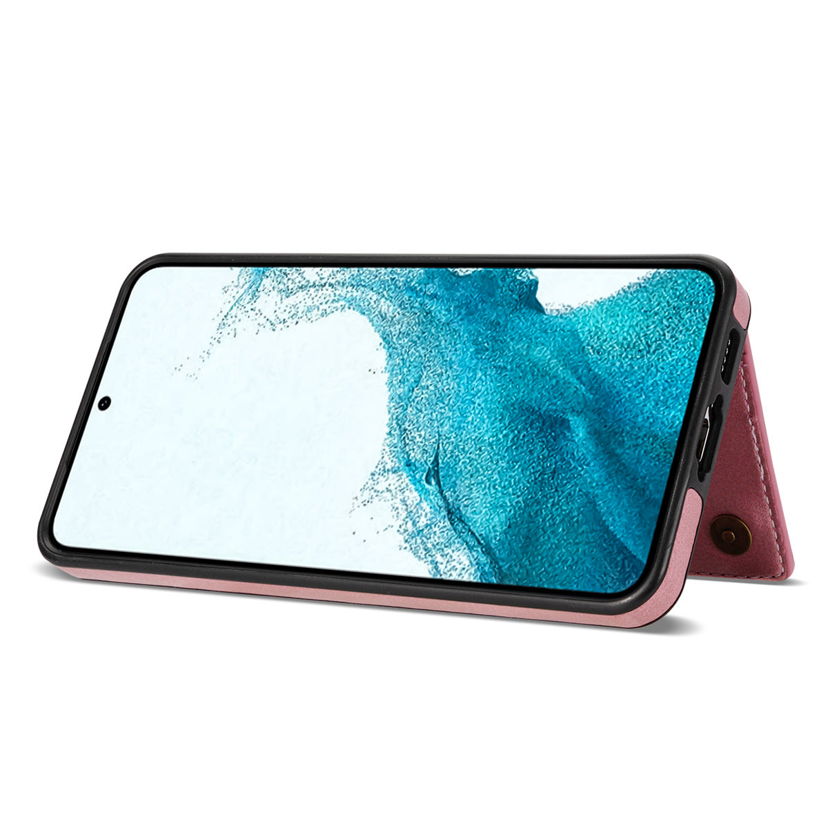 For Samsung Galaxy S24 Magnetic Case Zipper Pocket Wallet Kickstand Phone Guard Cover - Rose Gold