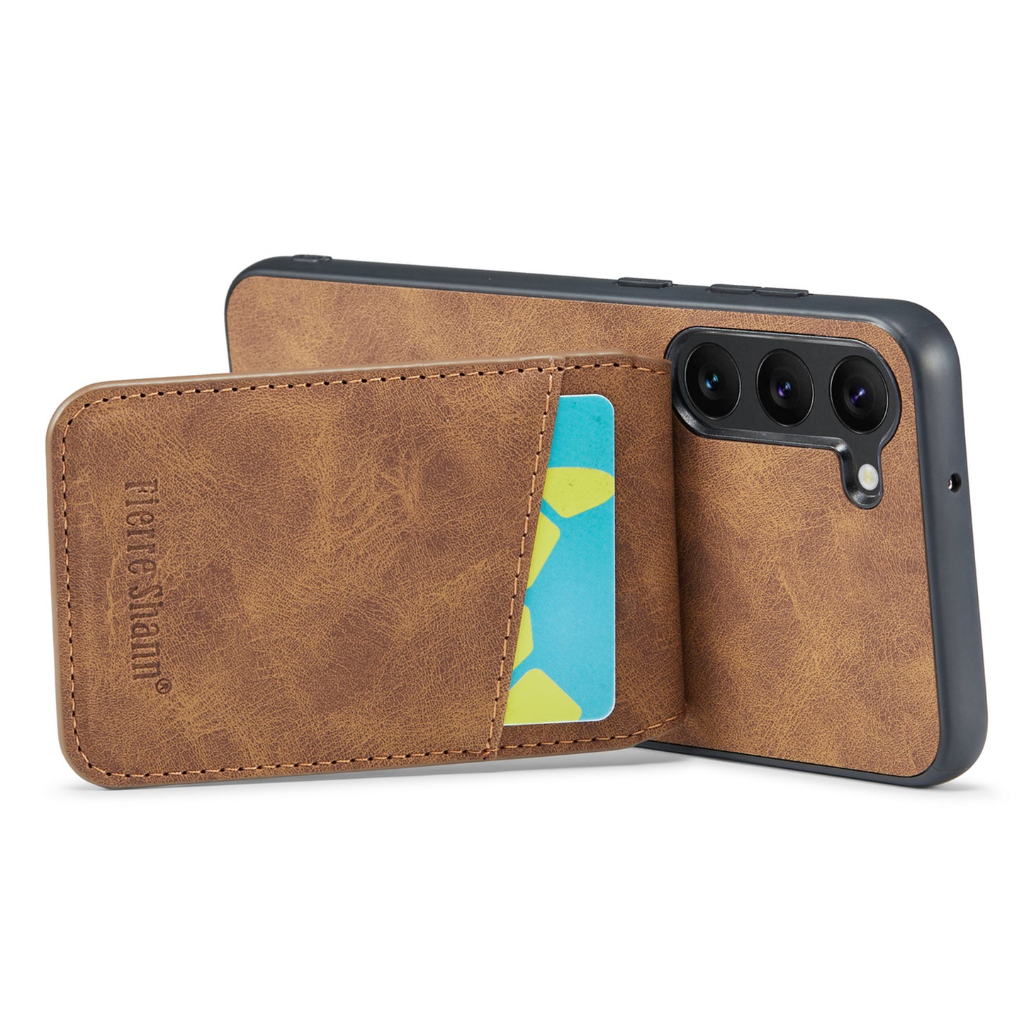 FIERRE SHANN For Samsung Galaxy S24+ Case RFID Blocking PU Leather+TPU Phone Cover - Brown