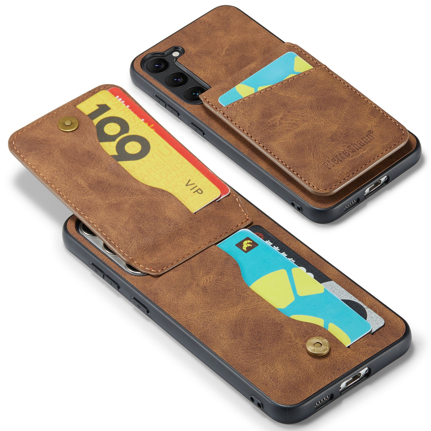 FIERRE SHANN For Samsung Galaxy S24+ Case RFID Blocking PU Leather+TPU Phone Cover - Brown