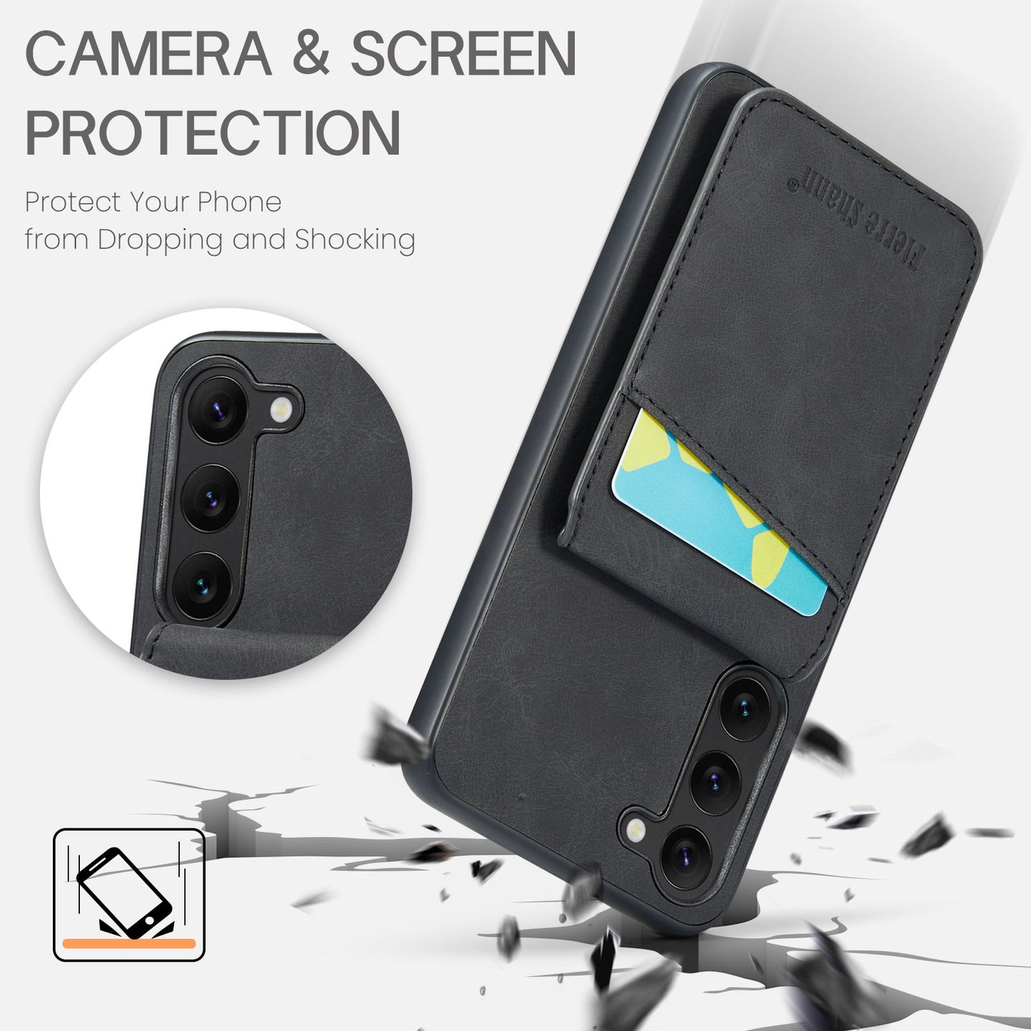 FIERRE SHANN For Samsung Galaxy S24+ Case RFID Blocking PU Leather+TPU Phone Cover - Black