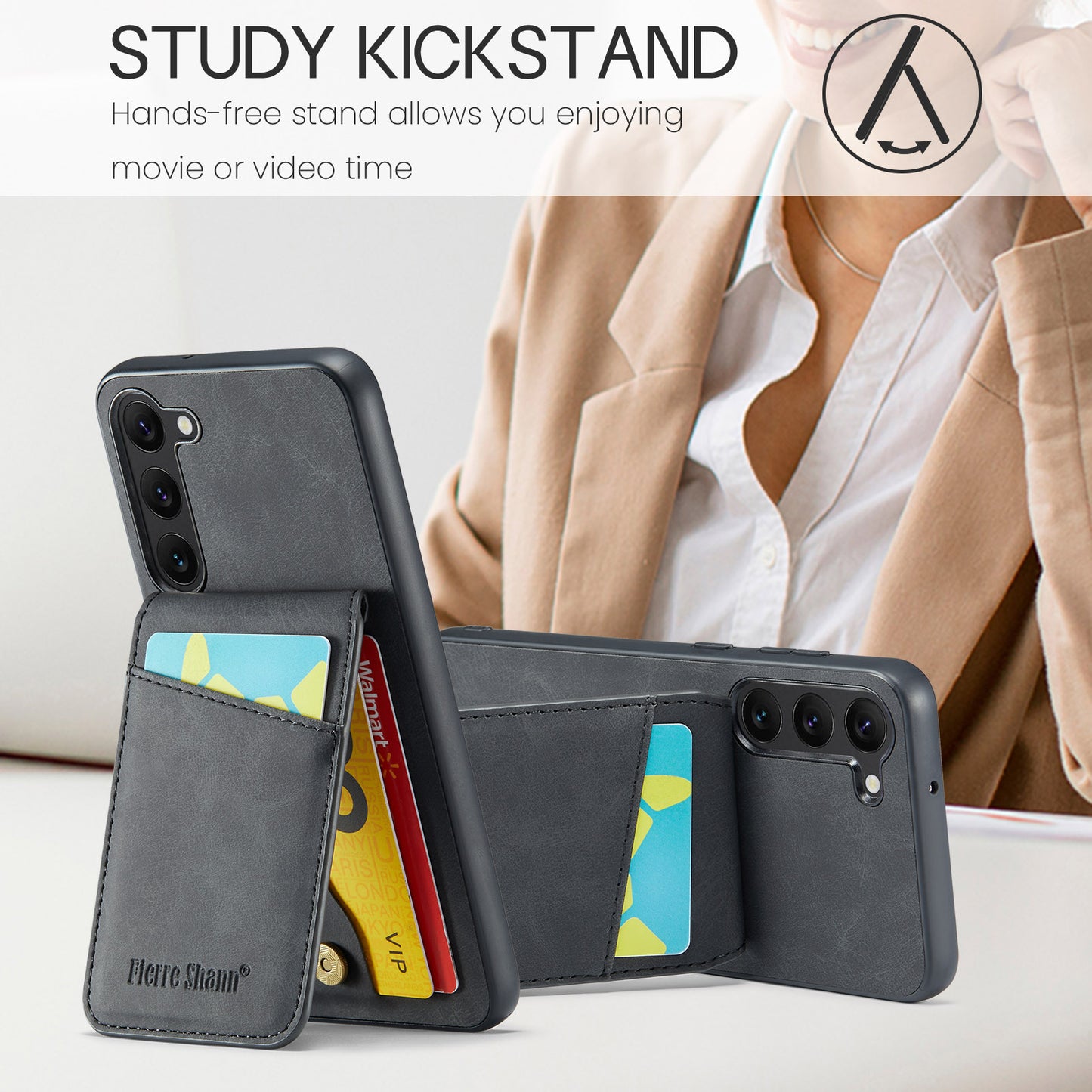 FIERRE SHANN For Samsung Galaxy S24+ Case RFID Blocking PU Leather+TPU Phone Cover - Black